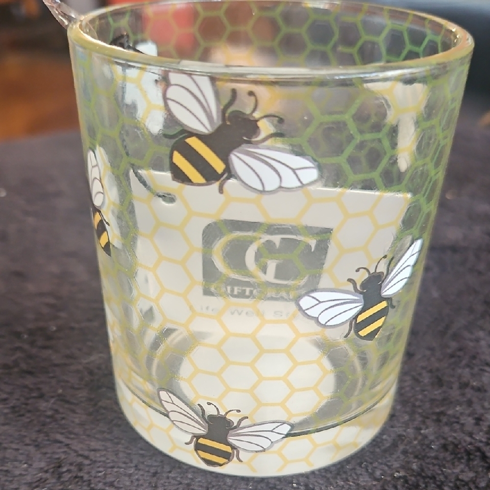 Giftcraft Bee Design Glass Candle Holder Votive Honeycomb Bumblebees